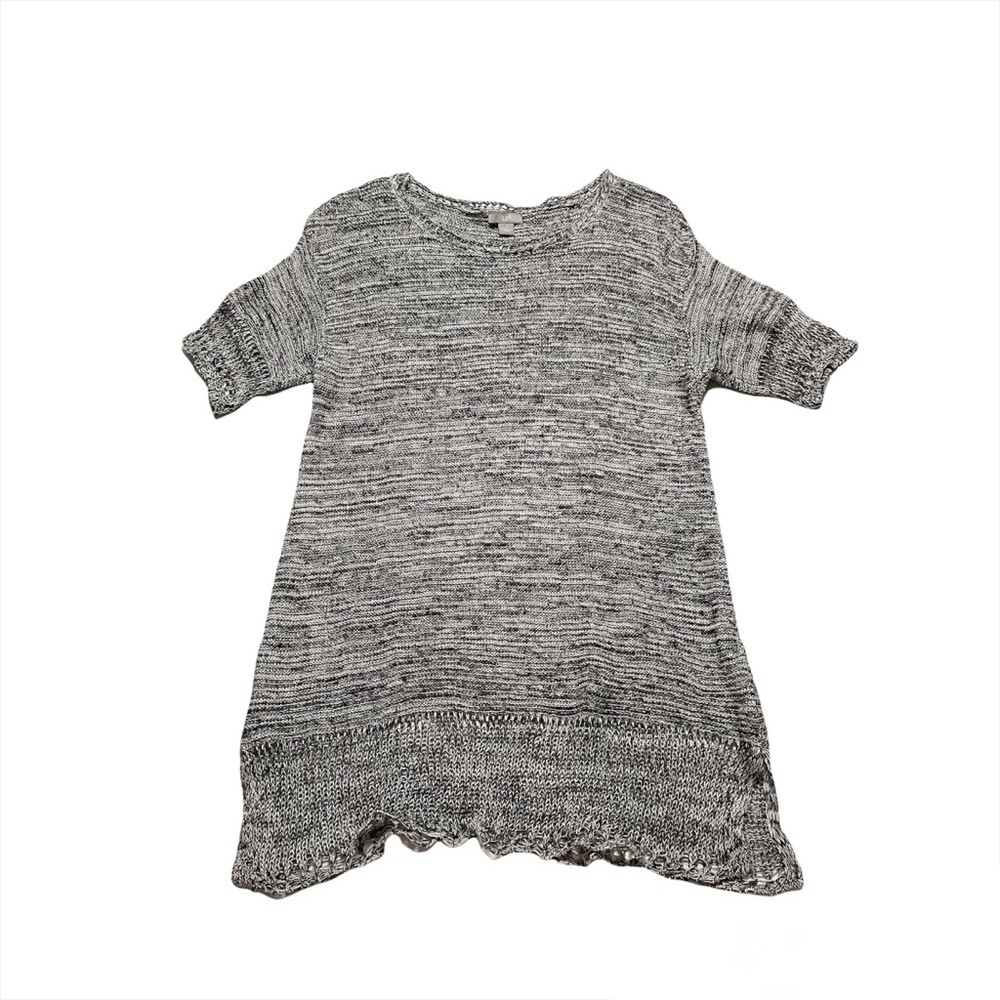 J. Jill 100% Linen Black & White Variegated Knit Short Sleeve Blouse Size Small